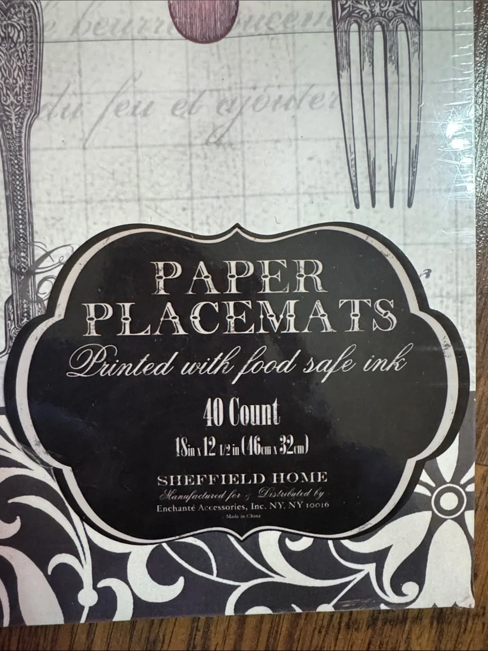 Vintage Flatware Paper Placemats - Black/Cream C1.RBk.